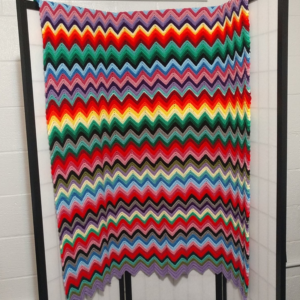 New Zig Zag Chevron Design Homemade Afghan Multi Color